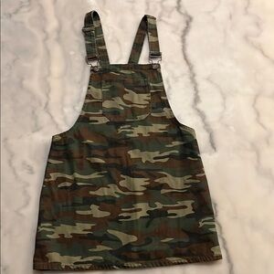 Forever 21 Green Camouflage Overalls Mini Skirt Dress